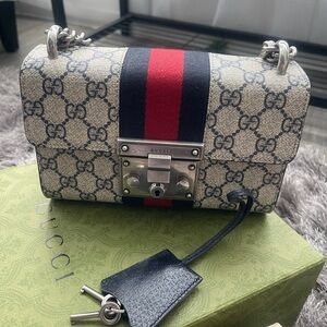 Gucci Beige and Black Mini Bag with Red Stripe